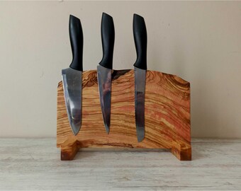Live Edge Olive Wood Magnetic Knife Holder: Kitchen Storage