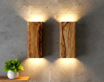 Wooden Wall Sconce, Olive Wood Up Down LED Light