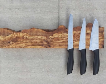 Live Edge Olive Wood Magnetic Knife Holder: Kitchen Storage
