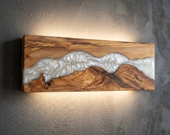 Handmade Olive Wood Epoxy River Sconce – Modern Rustic Ambient Wall Light