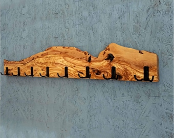 Handcrafted Olive Wood Coat Rack: Rustic Entryway Organizer