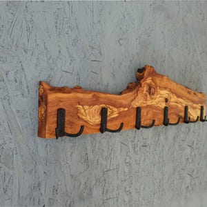 Handcrafted Olive Wood Coat Rack: Rustic Entryway Organizer