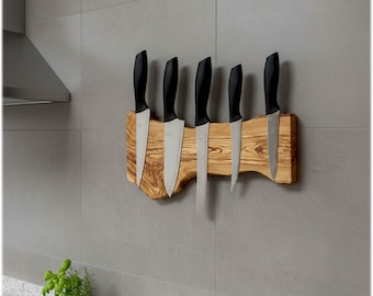 Handmade Olive Wood Magnetic Knife Rack: Live Edge Kitchen Storage, freeshipping usa