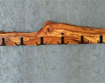 Handcrafted Olive Wood Coat Rack: Rustic Entryway Organizer