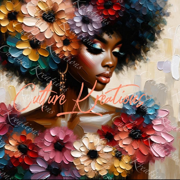 Abstract Floral Afrocentric, Digital Art Print, Planner, Digital Download, Sublimation, Home Wall Decor, T Shirt, Clipart, Tumbler, PNG