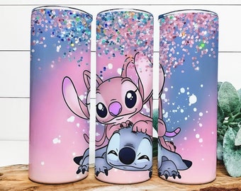 Stitch and Angel Disney Tumbler, Sublimation 20oz Skinny Tumbler