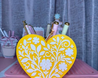 Heart Motif / Talavera Desk Organizer: Pen Holder