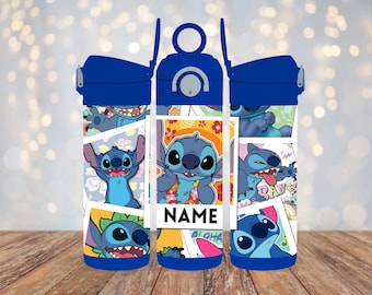 Vaso de acero inoxidable Disney Stitch, tapa abatible, 12 oz