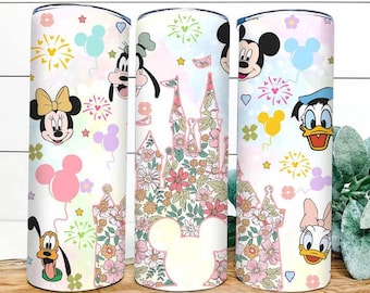 Disney Characters Stainless Steel Tumbler, Floral Castle 20oz