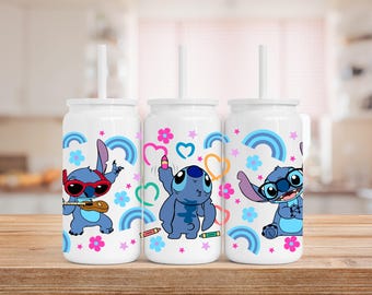 Vaso de acero inoxidable Stitch con pajita, regalo de Disney