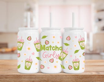 Matcha Stainless Steel Tumbler: Girly Cup with Straw & Lid