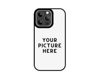 May include: White phone case with a black border and a camera module. The text "YOUR PICTURE HERE" is printed in black, centered on the case. The case is designed to fit a smartphone.
