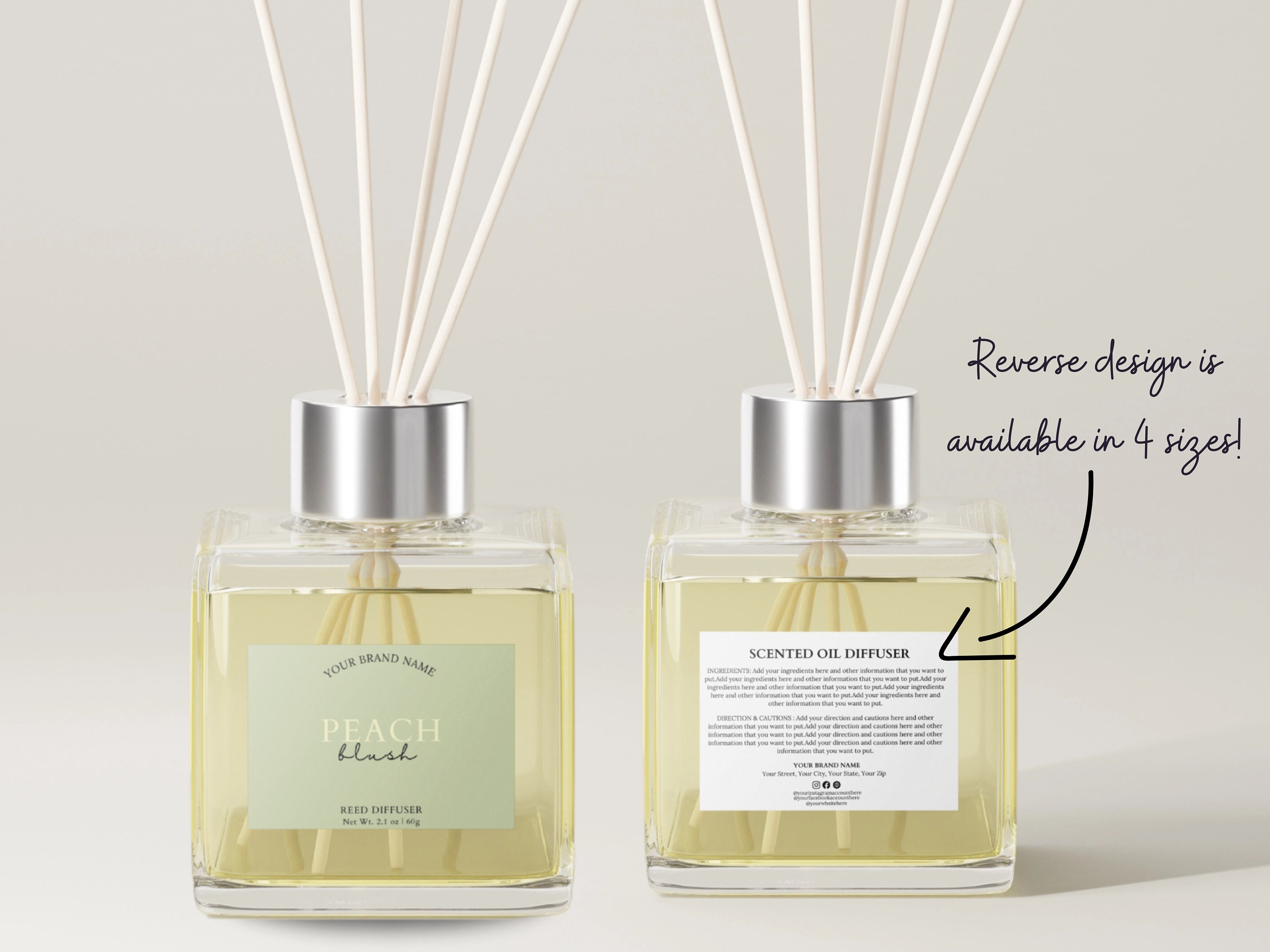 Reed Diffuser Rectangular Label Reed Diffuser Bottle Label Template Editable in Canva Home Diffuser ...