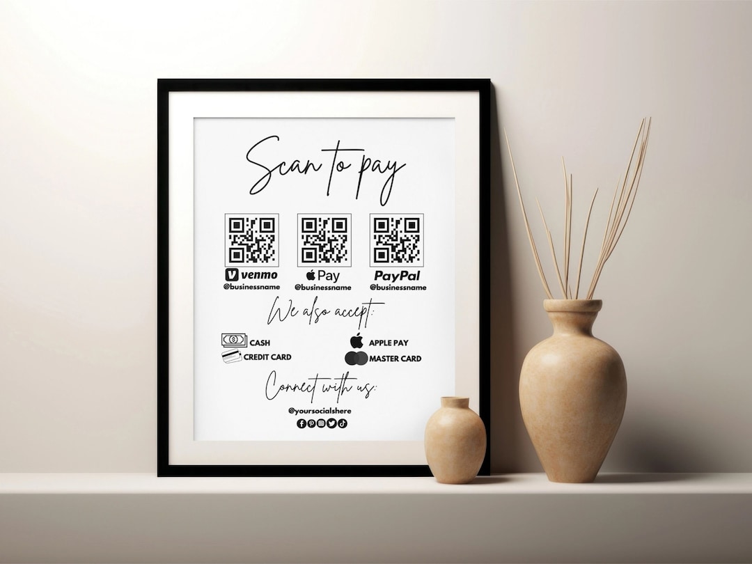 Scan to Pay Sign QR Code Template Editable in Canva for Small Business ...