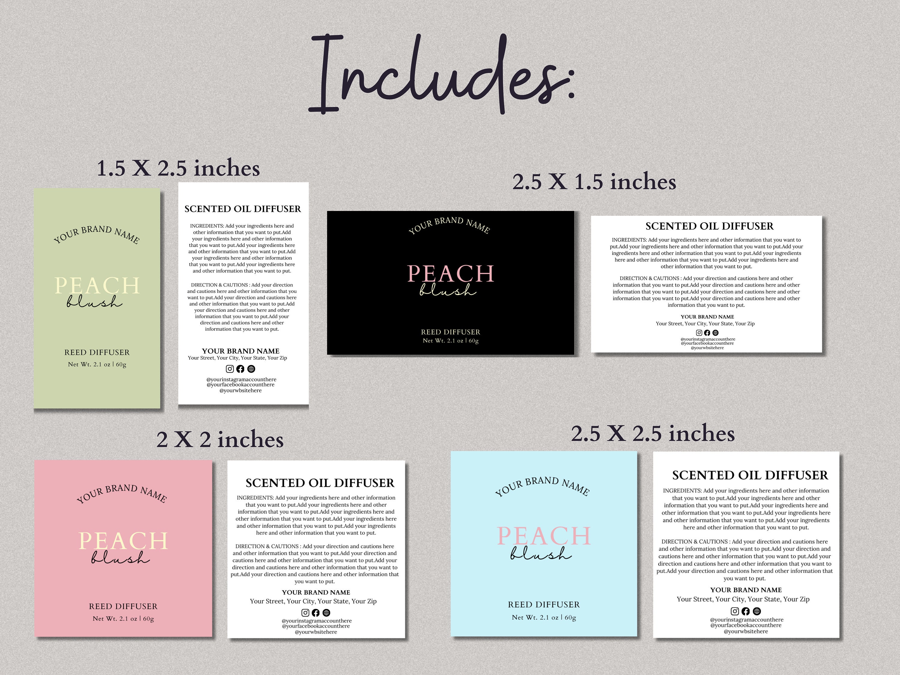 Reed Diffuser Rectangular Label Reed Diffuser Bottle Label Template Editable in Canva Home Diffuser ...