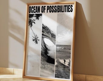 Ocean of Possibilities Surf Print: Black and White Beach Photography (Digital Download)