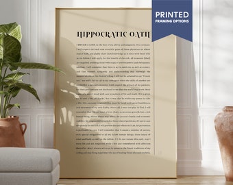 Hippocratic Oath Print  Medical Pledge for Doctor Gift  Neutral Minimalist Wall Decor | PRINTED AND SHIPPED Worldwide