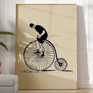 Impression d'affiche de course cycliste minimaliste simple noir et beige, cadeau de décoration murale pour les passionnés du Tour de France | OPTIONS DE CADRE IMPRIMÉ