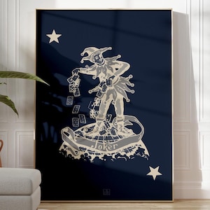 Navy Blue Joker Playing Card Poster Geschenke für Joker Spaß Trendy Galerie-Wand-Kunst-Dekor | GEDRUCKTE RAHMEN-OPTIONEN