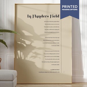 Flanders Field Remembrance Day Poetry Print  Patriotic Memorial Poem | Framed, Unframed or Canvas