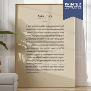 Jane Eyre Book Page Wall Art Print, Charlotte Bronte Literary Gift, Classic Book Lover Gift | Reading Room Decor, Framed, Unframed or Canvas