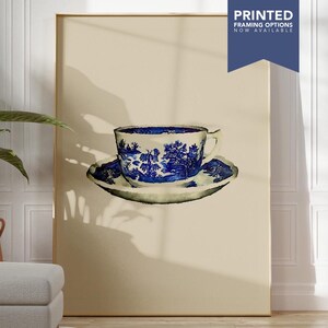 Aquarell einer Weide Muster Teetasse mit Untertasse | Küche Wand Kunst Raum Dekor | Dekorative Poster Kunst | GEDRUCKTE RAHMEN-OPTIONEN