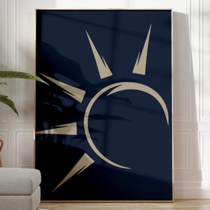 Impresión artística de pared con motivo de sol azul marino, póster minimalista para decoración del hogar, simple, llamativo, grande, para colgar en la pared / OPCIONES DE MARCO IMPRESO