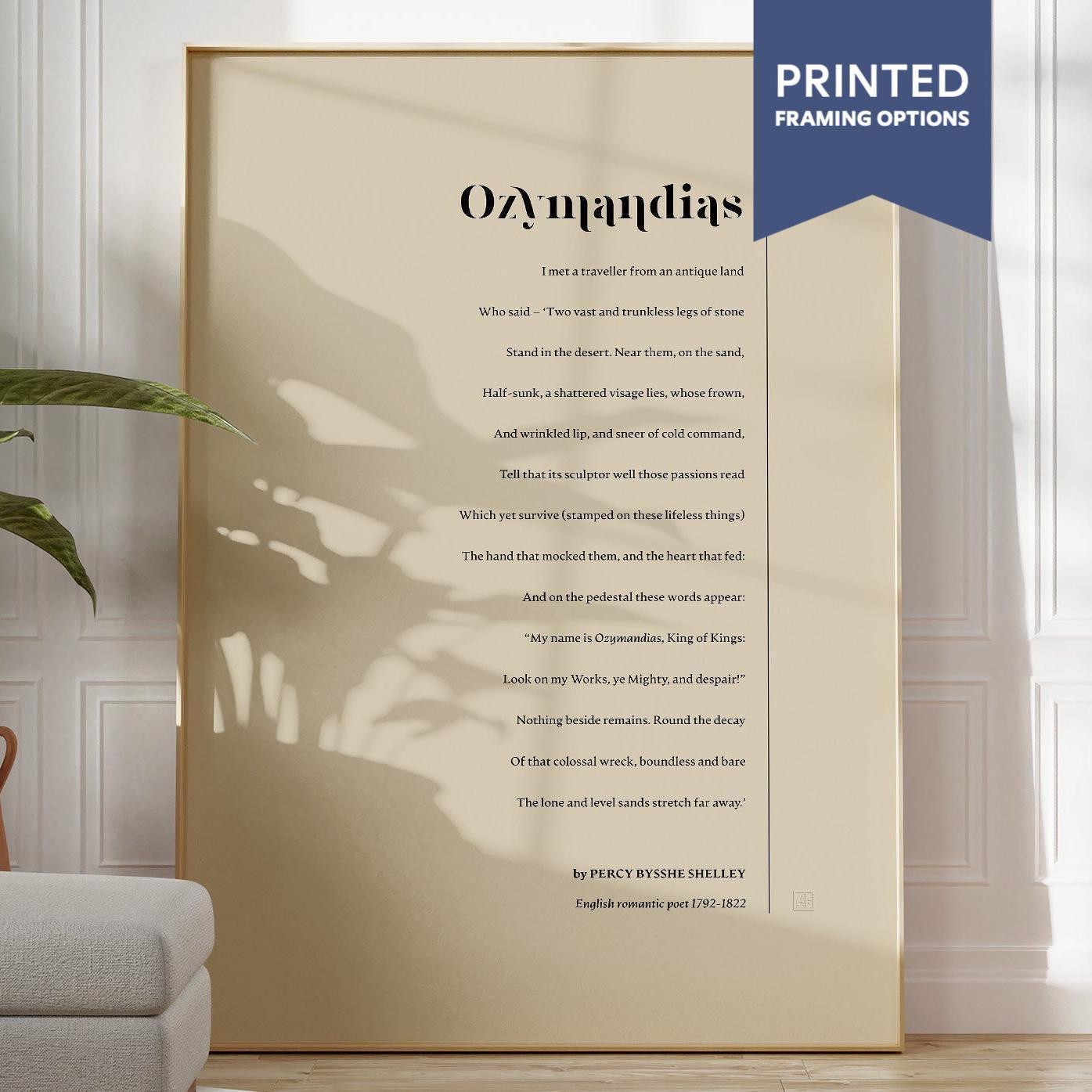 Ozymandias King of Kings Poem Print Classic English Poetry Neutral Wall Decor | Framed, Unframed or Canvas