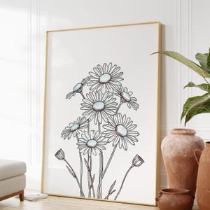 Daisies Watercolour Print - Minimalist Floral Wall Art, Gallery Wall Decor