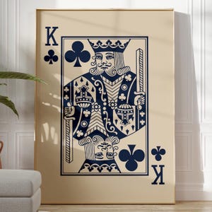King of Clubs Print Eenvoudige Minimalistische Speelkaart Poster Art Decor Accentstuk Galerij Wall Art Foto | OPTIES GEDRUKT FRAME