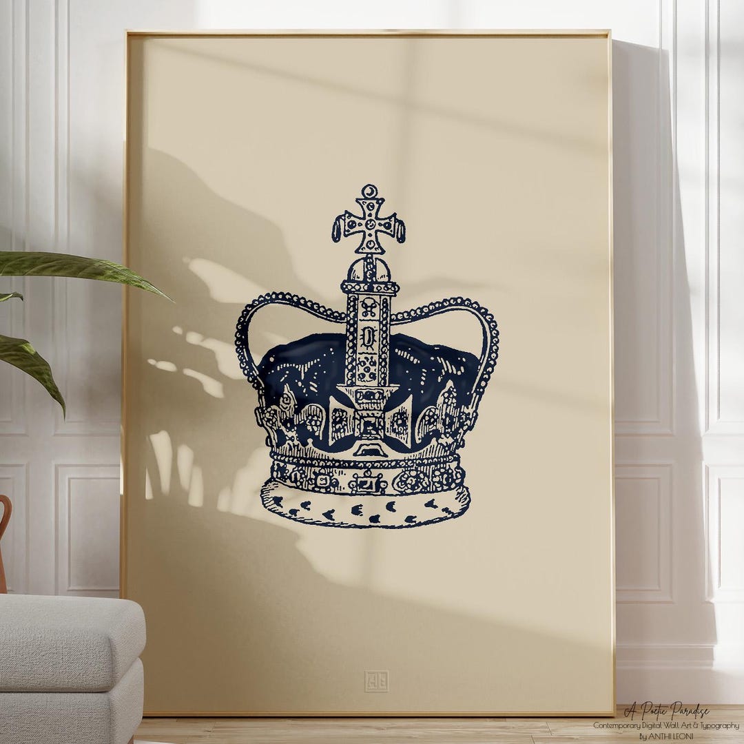 Navy Kings Crown Wall Art Bold Royal Regal Crown Print Blue and Neutral ...