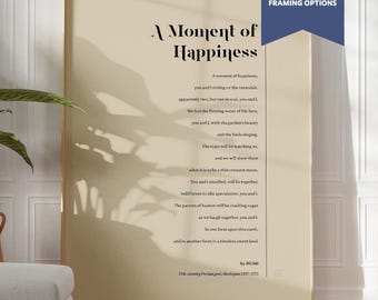 Print liefdesgedicht Rumi - moment van geluk, romantische poëzie kunst aan de muur