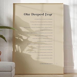Our Deepest Fear Print File | Famous Poem | Marianne Williamson | Personal Development | Instant Download | DIGITAL PRINT FILE