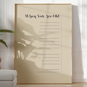 Quando sei vecchio poesia stampabile poesia di Yeats regalo di anniversario per la moglie Momento romantico per il coniuge / Download istantaneo / FILE DI STAMPA DIGITALE