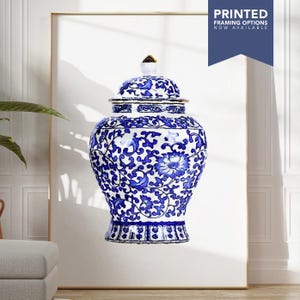 Blue & White Willow Pattern Ginger Jar Print Chinoiserie Wall Art, Watercolour Kitchen Décor Framed, Canvas or Poster Print GJ-CWA-PP-B
