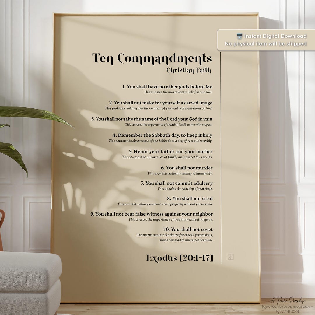 Ten Commandments Printable Christian Wall Art - Biblical Principles ...
