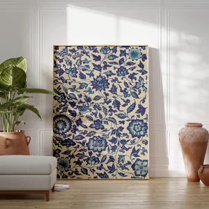 Decorazione murale stampabile con motivo orientale 1 / Arte murale beige e blu / Decorazione soggiorno neutra / Download immediato / FILE DI STAMPA DIGITALE