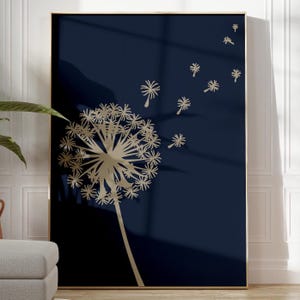 Blue Dandelion Wall Art Dreamy Bold Contrasting Boho Bedroom Decor | Framed, Unframed or Canvas