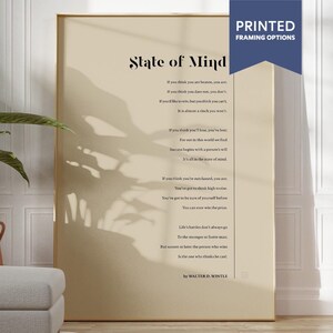 Póster tipográfico con poema sobre el estado de ánimo para el lugar de trabajo, arte de pared sencillo / OPCIONES DE MARCO IMPRESO