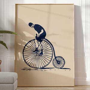 Cycling Poster Print Blue and Beige Wall Decor Gift for Tour de France Racing Lover | PRINTED FRAME OPTIONS