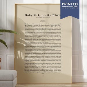 Moby Dick Herman Melville Poster Art | Classic Literature Book Lover Gift | Literary Wall Art Decor | Framed, Unframed or Canvas
