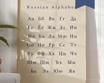 Póster con el alfabeto ruso - Letras del alfabeto ruso, regalo para estudiantes en cirílico.