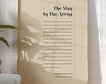 The Man in the Arena Daring Greatly Inspirational Quote Print | Neutral Typography Wall Art | Roosevelt Poster Decor | Framed or Unframed
