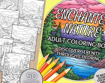 50 Nature Scenery Coloring Pages, Digital Download, Beautiful Landscape Art, Grayscale Coloring Book, Printable PDF for Adults