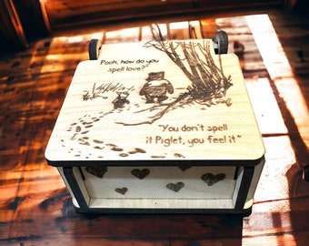 Classic Winnie The Pooh And Piglet Custom Music Box, How Do You Spell Love, You don&#39;t Spell Love You Feel It, Wooden engraved Music Box