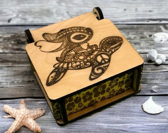 Stitch Riding A Sea Turtle Mandala Wooden Engraved Music Box, One Of A Kind Personalized Gift, Family Keepsake