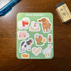 Farm Animals Sticker Sheet | Cute Stickers for Journals, Planners, Notebooks, Decorating, Scrapbooking and More!