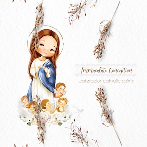 Clipart Imaculada Conceição, Nossa Senhora, Ilustração religiosa, católico, Cristão, Aquarela, Watercolor