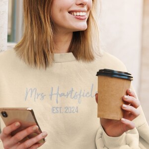 Custom Mrs Sweatshirt - Embroidered Wifey Bride Top - Bridal Party Apparel