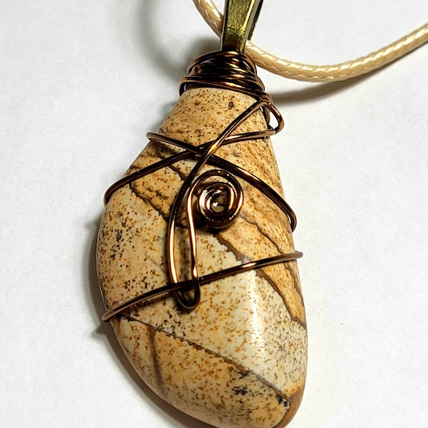 Wire Wrapped Landscape Jasper Pendant Necklace with Adjustable Necklace Cord Included